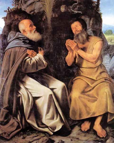 St Anthony Abbot and St Paul c. 1510 Oil Painting by Giovanni Girolamo Savoldo