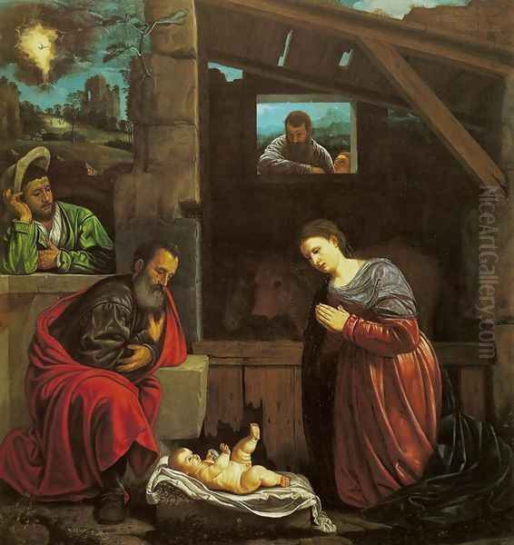 Adoration of the Shepherds (Adorazione dei pastori) Oil Painting by Giovanni Girolamo Savoldo