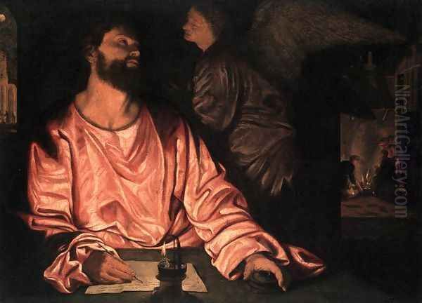 St Matthew and the Angel c. 1534 Oil Painting by Giovanni Girolamo Savoldo