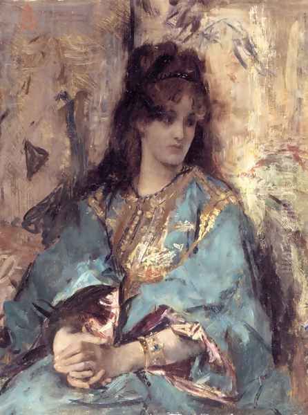 A Woman Seated in Oriental Dress Oil Painting by Alfred Stevens