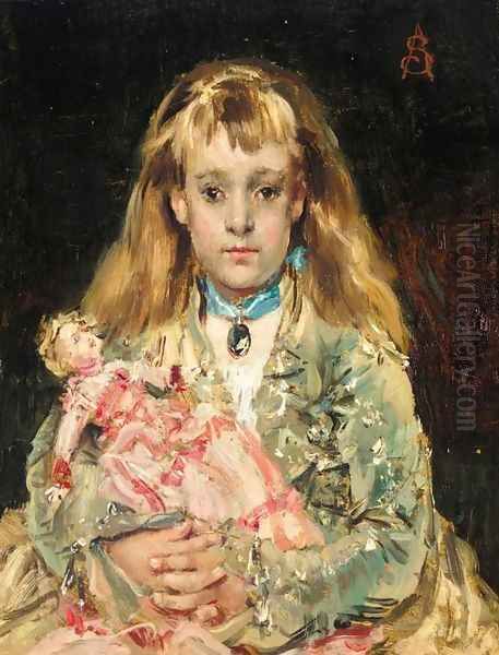 L'Enfant à la poupee Oil Painting by Alfred Stevens