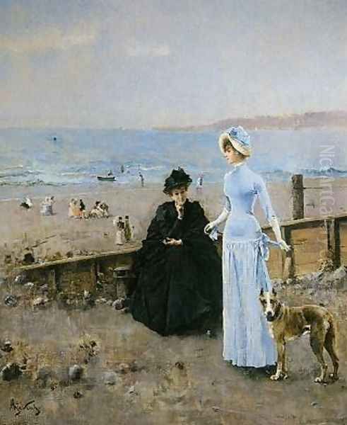 Promenade au Bord de la Mer Oil Painting by Alfred Stevens