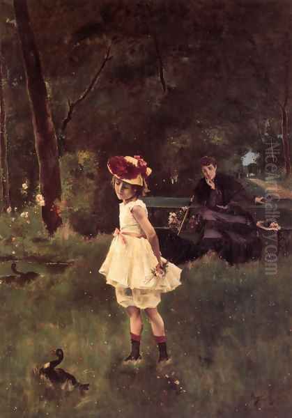 La Fillette au Canard Oil Painting by Alfred Stevens