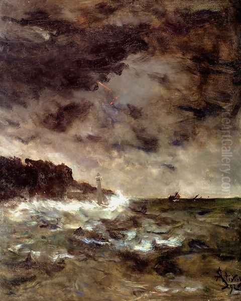 A Stormy Night Oil Painting by Alfred Stevens