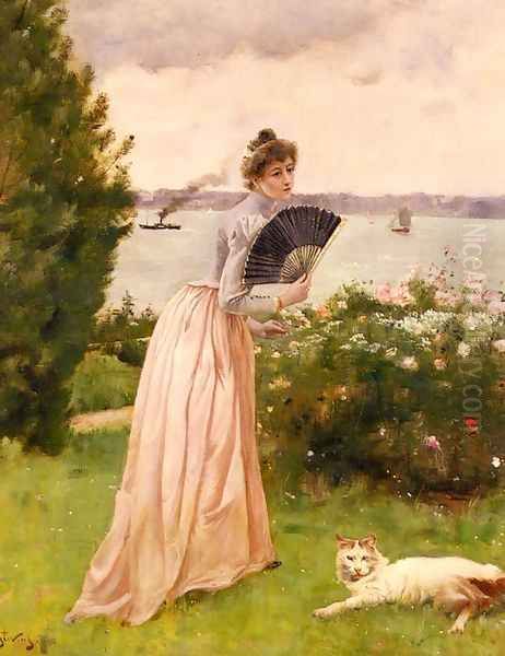 La Dame A L'Eventail (The Lady with the Fan) Oil Painting by Alfred Stevens