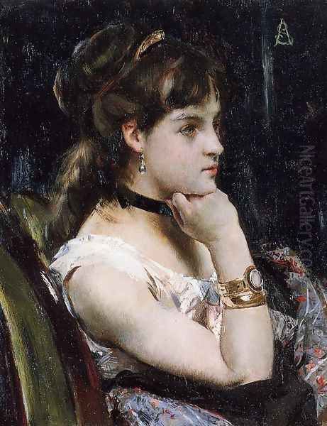 Woman Wearing a Bracelet Oil Painting by Alfred Stevens