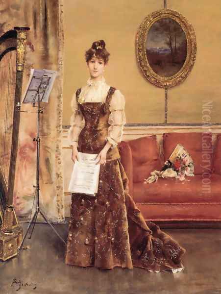 La Femme à la Harpe (Lady with a Harp) Oil Painting by Alfred Stevens