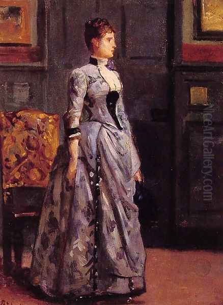 Portrait of a Woman in Blue Oil Painting by Alfred Stevens