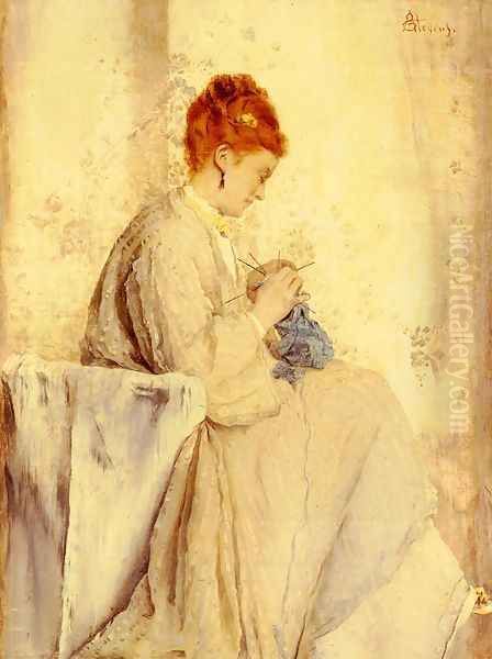 La Tricoteuse (The Knitter) Oil Painting by Alfred Stevens