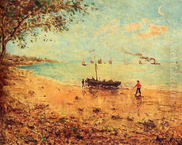 Une Plage En Normandie Oil Painting by Alfred Stevens