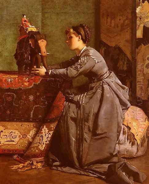 L'Inde A Paris; Le Bibelot Exotique (India in Paris: The Exotic Curio) Oil Painting by Alfred Stevens