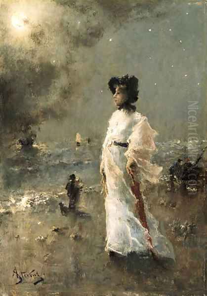 A Moonlit Stroll Oil Painting by Alfred Stevens