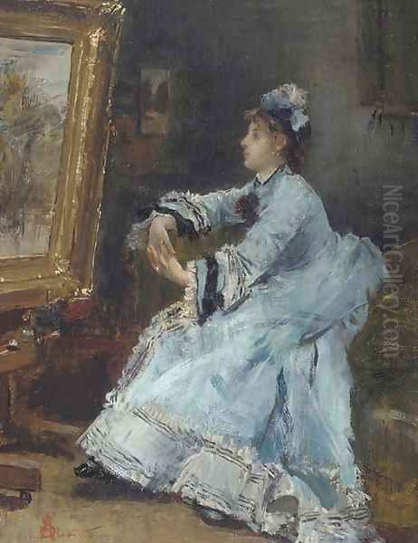 Une dame admirant un tableau Oil Painting by Alfred Stevens