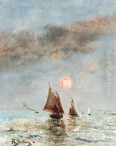 Boats at dusk Oil Painting by Alfred Stevens