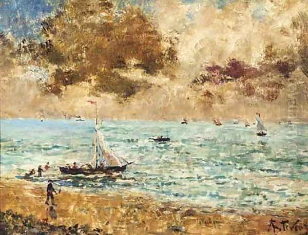 Sailing vessels off the seashore Oil Painting by Alfred Stevens