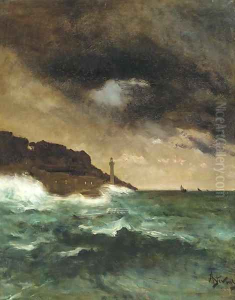 The lighthouse at dusk Oil Painting by Alfred Stevens