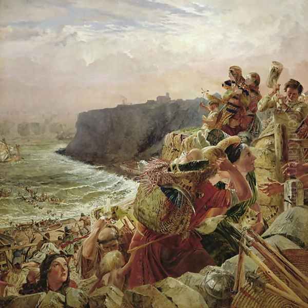 Landing of the Danish Vikings near Tynemouth, c.793 AD, c.1861 Oil Painting by William Bell Scott