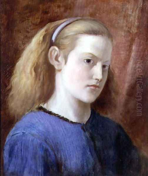 Portrait of a Girl in Blue Oil Painting by William Bell Scott