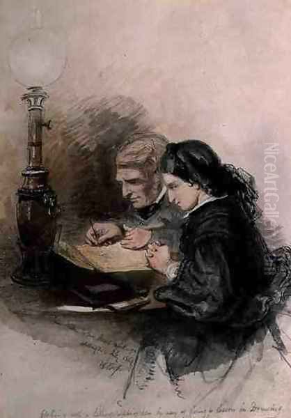 John Ruskin 1819-1900 Teaching Louisa Stewart-Mackenzie to Draw, 1857 Oil Painting by William Bell Scott