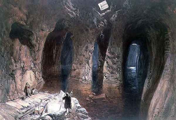 Bahr El Khabeer on The Great Sea- rockcut cisterns under the site of Solomons Temple, 1870 Oil Painting by William Simpson