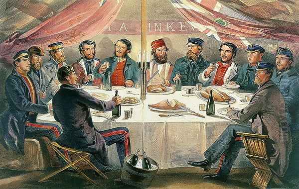 A Christmas Dinner on the Heights before Sebastopol, engraved by J.A. Vinter, pub. 1855 Oil Painting by William Simpson