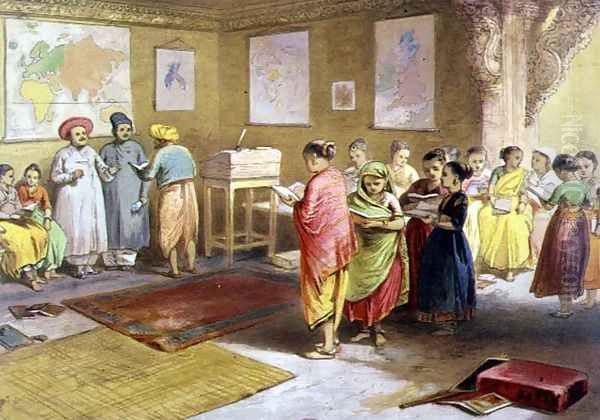 Bombay Girls School, 1863 Oil Painting by William Simpson