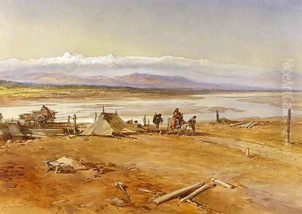 The River Chenab, Punjab, 1865 Oil Painting by William Simpson