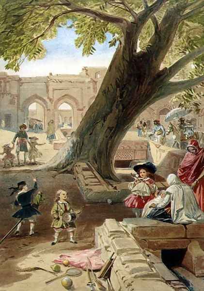 Peepul Tree in the Palace of Delhi, 1863 Oil Painting by William Simpson