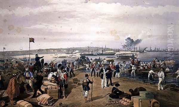 Disembarkation of the Expedition to Kertch at Kamish Bournou, plate from The Seat of War in the East, pub. by Paul and Dominic Colnaghi and Co., 1856 Oil Painting by William Simpson