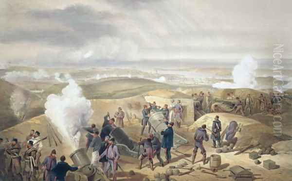 A Hot Day in the Batteries, plate from The Seat of War in the East, pub. by Paul and Dominic Colnaghi and Co., 1856 Oil Painting by William Simpson