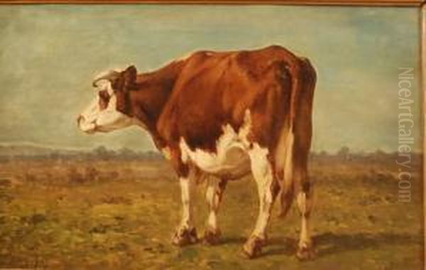 Vache Sur Fond De Paysage Oil Painting by Louis Marie Dominique Romain Robbe