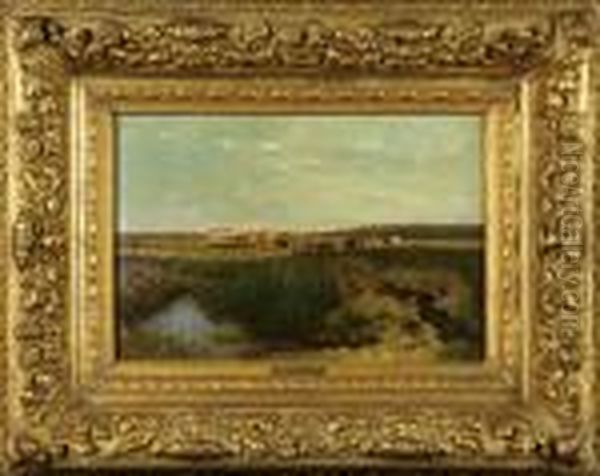 Paysage Avec Fermiere Et Troupeau Oil Painting by Louis Marie Dominique Romain Robbe