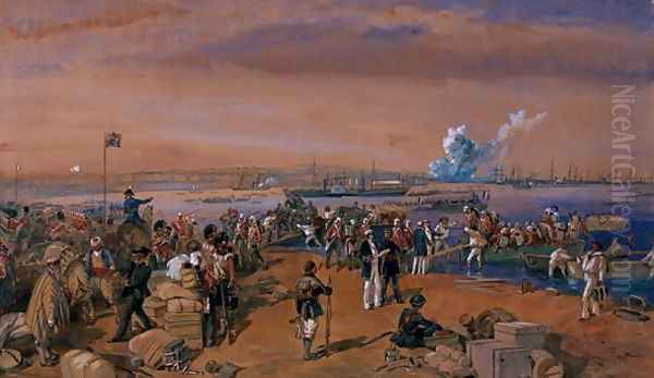 Disembarkation - Kerch, 24 May 1855 Oil Painting by William Simpson