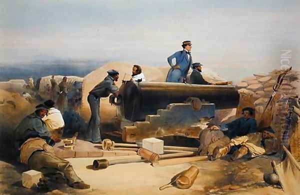 A Quiet Day in the Diamond Battery, plate from The Seat of War in the East, published by Colnaghi and Co., 1856 Oil Painting by William Simpson