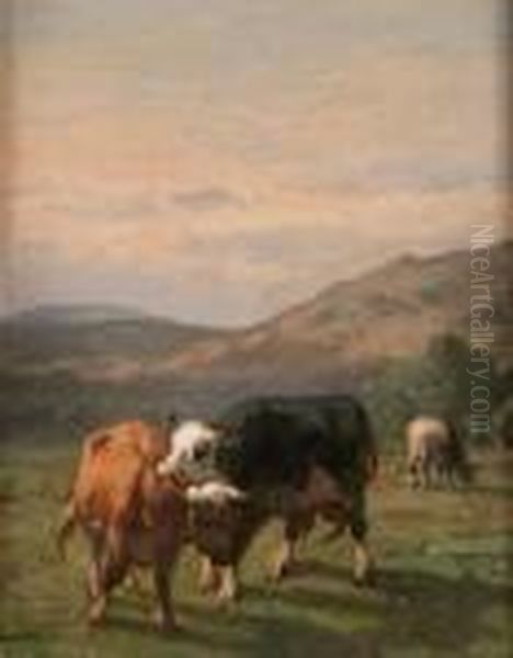 Vaches Au Paturage Oil Painting by Louis Marie Dominique Romain Robbe