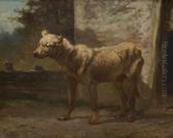 Le Chien Devant La Bergerie Oil Painting by Louis Marie Dominique Romain Robbe