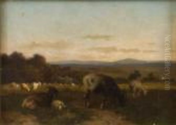 Paesaggio Con Capre Al Pascolo Oil Painting by Louis Marie Dominique Romain Robbe