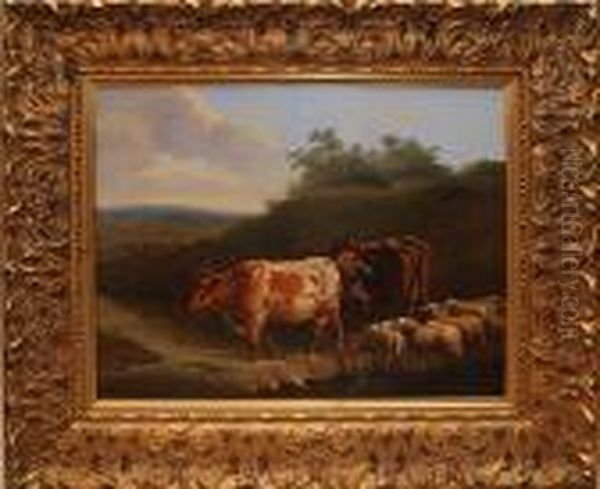 Cows Oil Painting by Louis Marie Dominique Romain Robbe