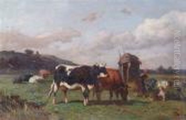 Landscape With Cattle Oil Painting by Louis Marie Dominique Romain Robbe