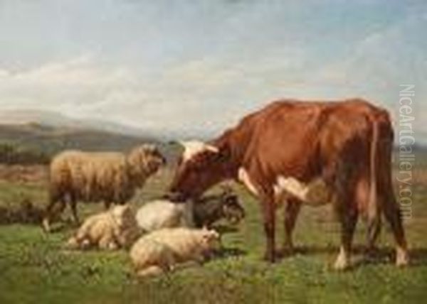 Cattle On The Pastures Oil Painting by Louis Marie Dominique Romain Robbe