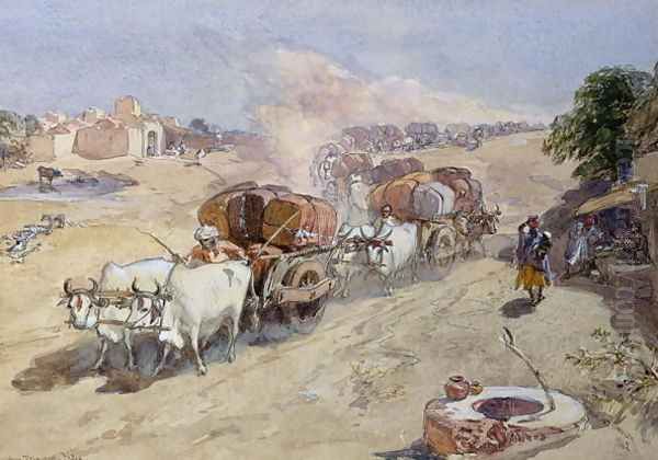 Cotton Transport, India, 1862 Oil Painting by William Simpson