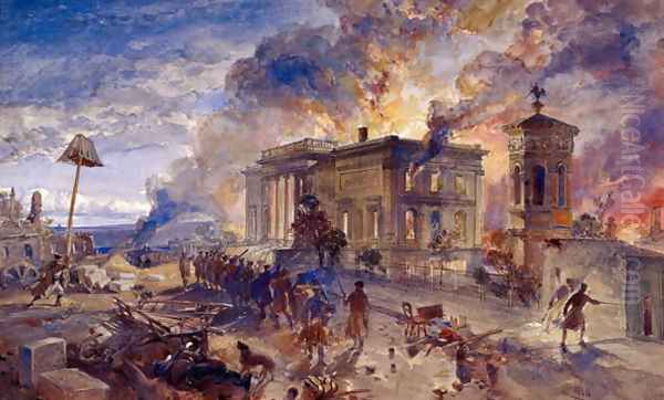 Burning Temple of the Winds, 1856 Oil Painting by William Simpson