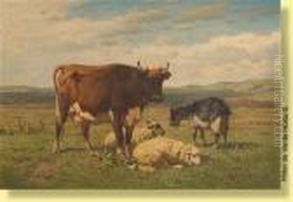 Vache, Chevre Et Moutons Dans Un Paysage Oil Painting by Louis Marie Dominique Romain Robbe