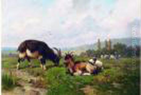 Les Chevres Et Le Bouc Oil Painting by Louis Marie Dominique Romain Robbe