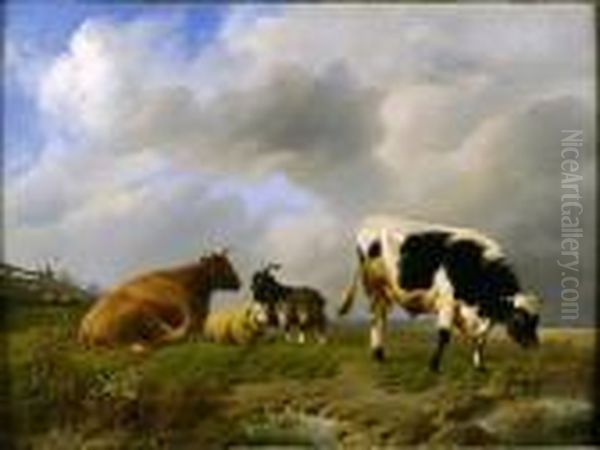 [vache, Mouton Et Chevre.] Oil Painting by Louis Marie Dominique Romain Robbe