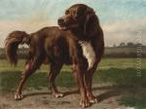 A Hound In A Landscape Oil Painting by Louis Marie Dominique Romain Robbe