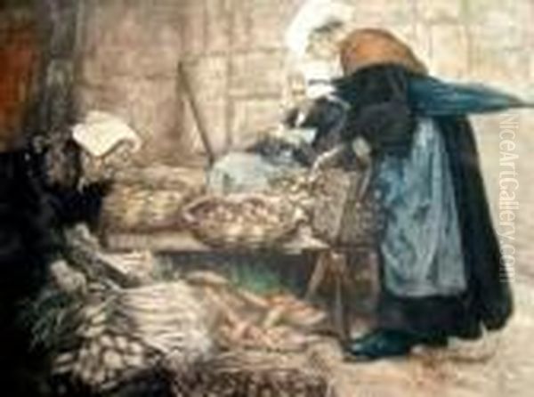 Womenat The Market Oil Painting by Manuel Robbe