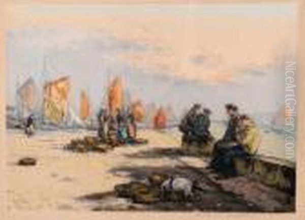 Retour De Peche A Concarneau Oil Painting by Manuel Robbe