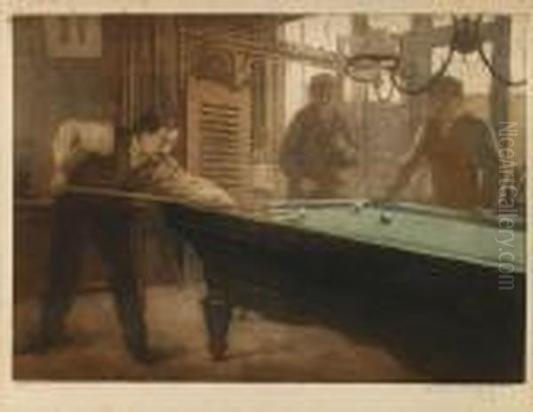 La Partie De Billard Oil Painting by Manuel Robbe