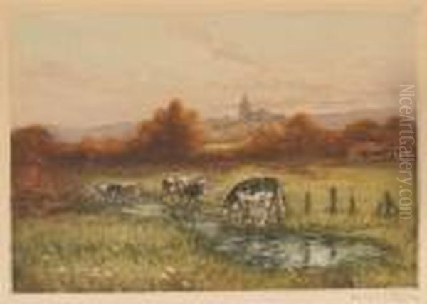 European Farm Scene With Cattle Oil Painting by Manuel Robbe